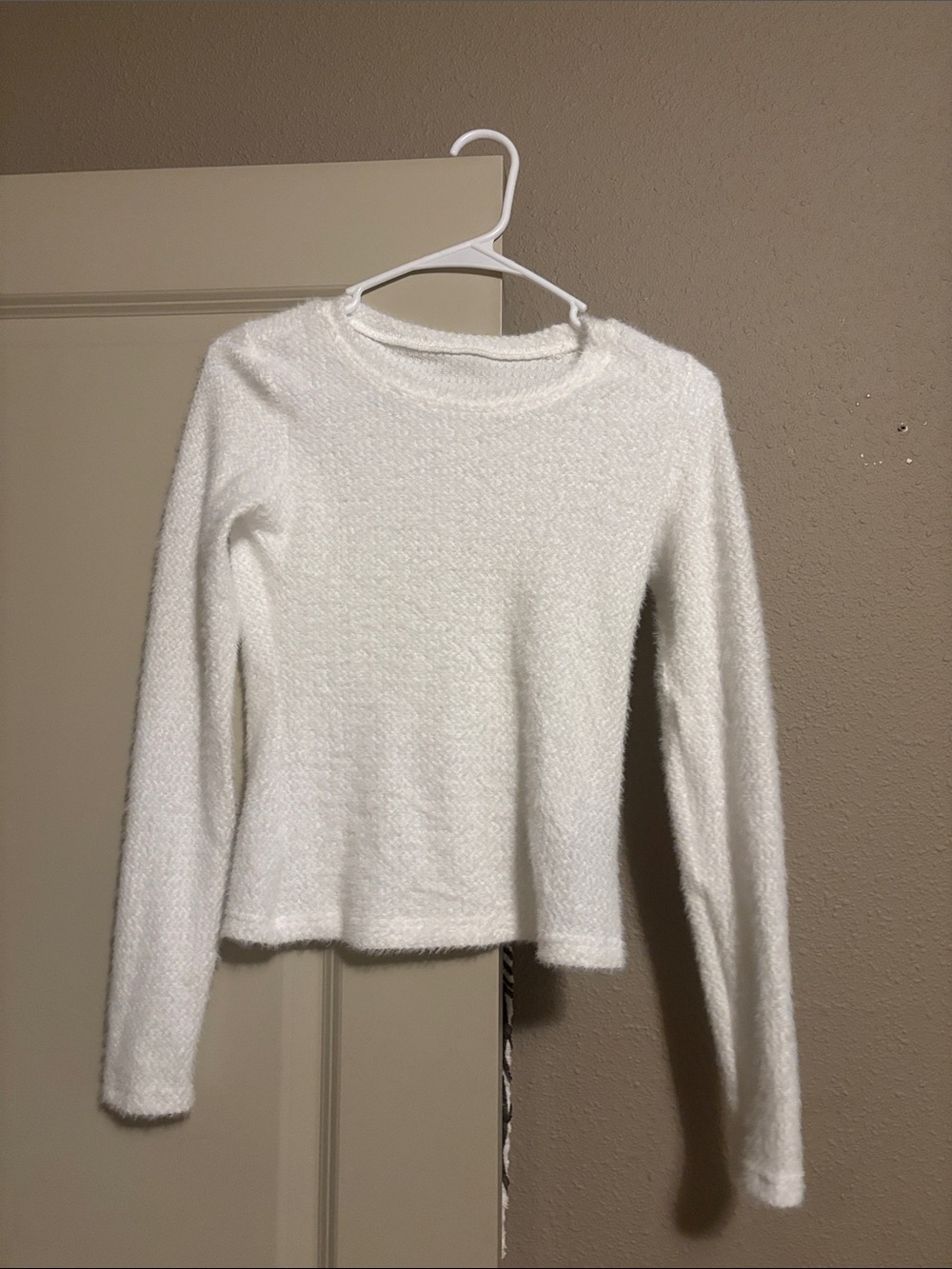 Cozy White Fuzzy Long Sleeve Top